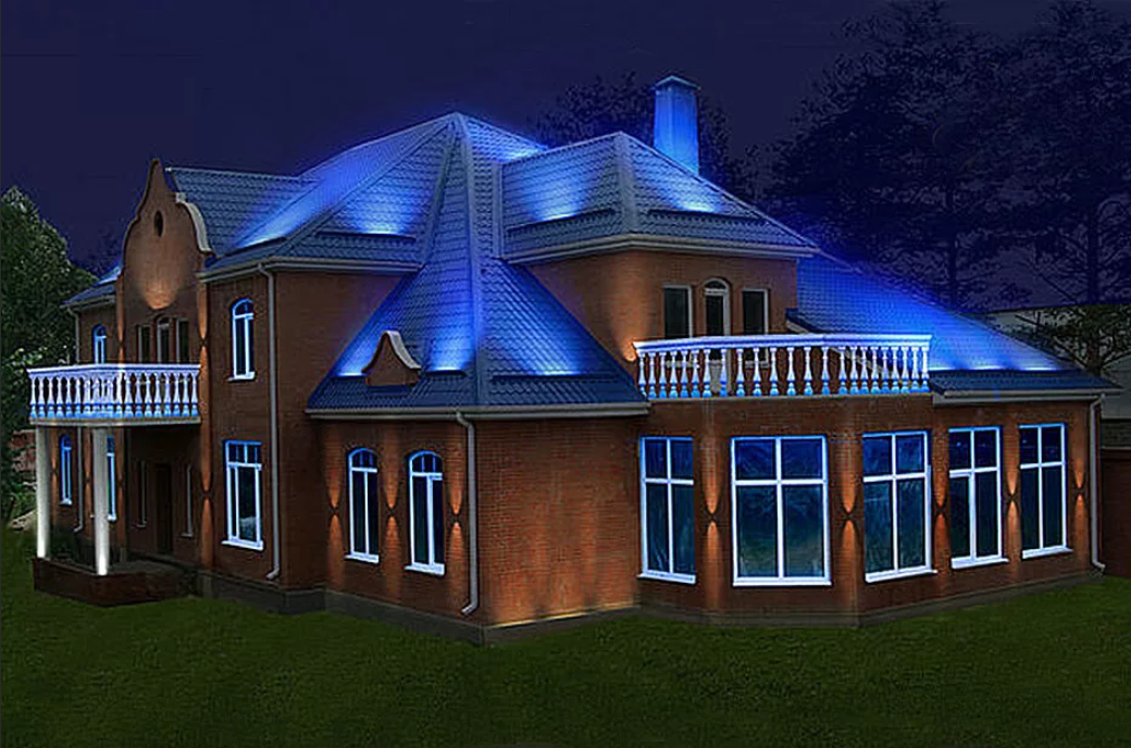 архитектурная подсветка крыши дома